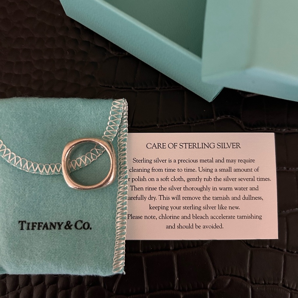 Tiffany & Co sterling silver cushion ring 
Size 6